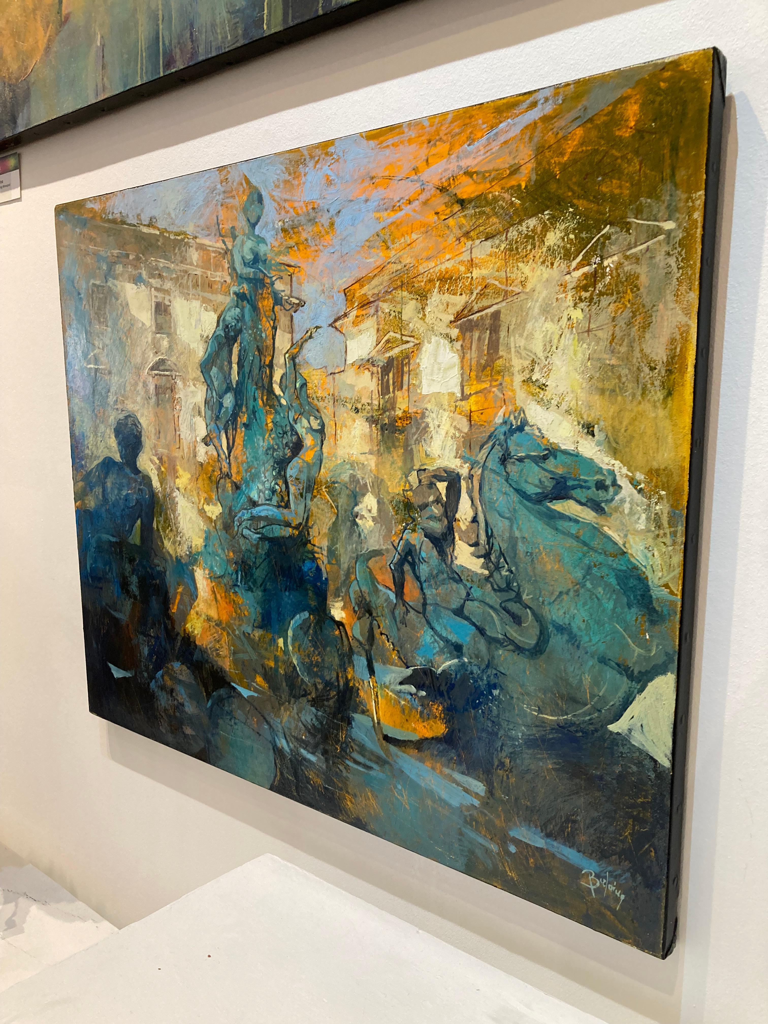 Aretusa la prediletta (Fountain Diana à Ortigia - Syracuse) - Paysage urbain italien - Contemporain Painting par Alex Bertaina