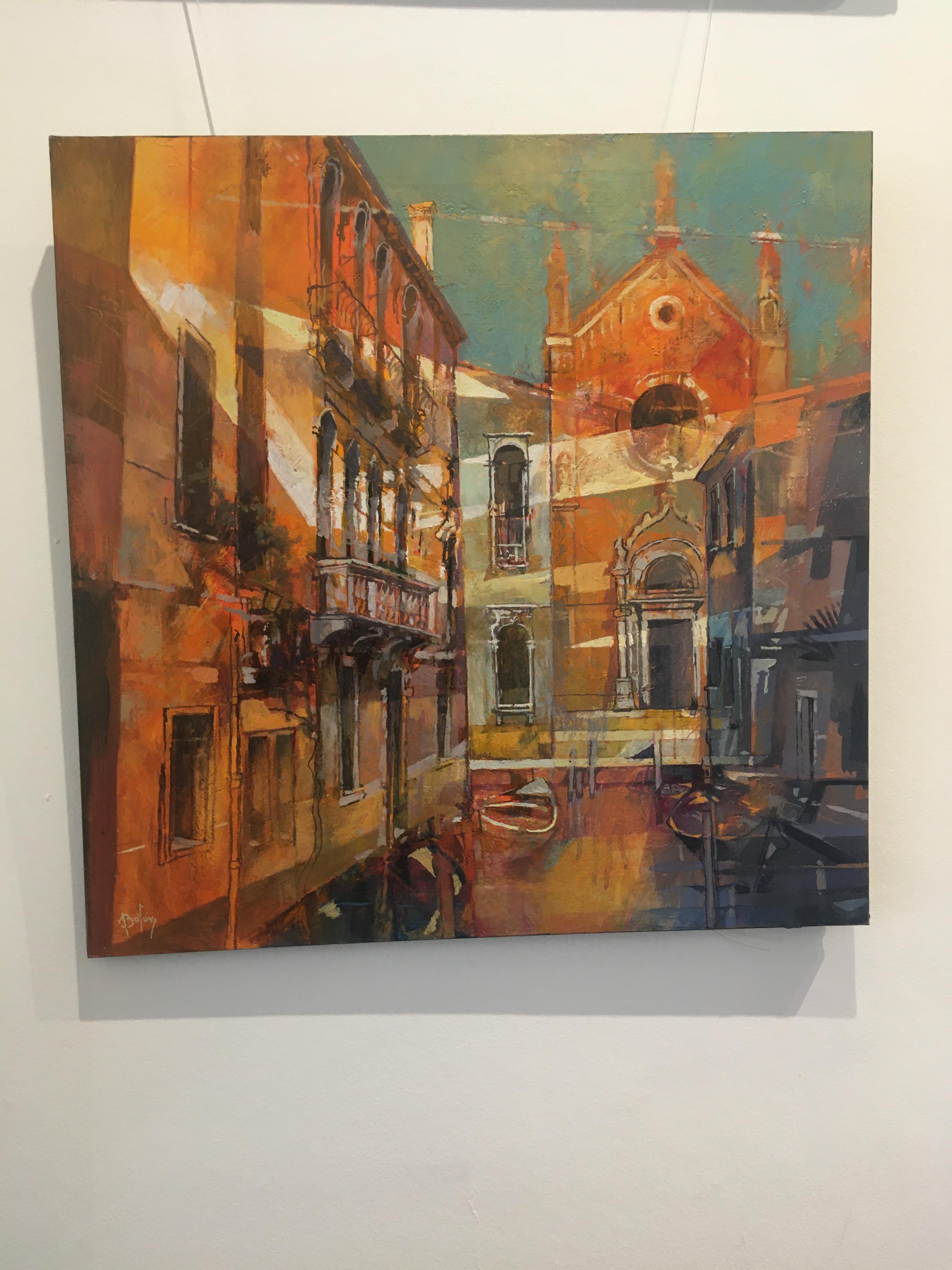 I Silenzi del Canale (Venice) - contemporary Italy townscape oil painting - Painting by Alex Bertaina