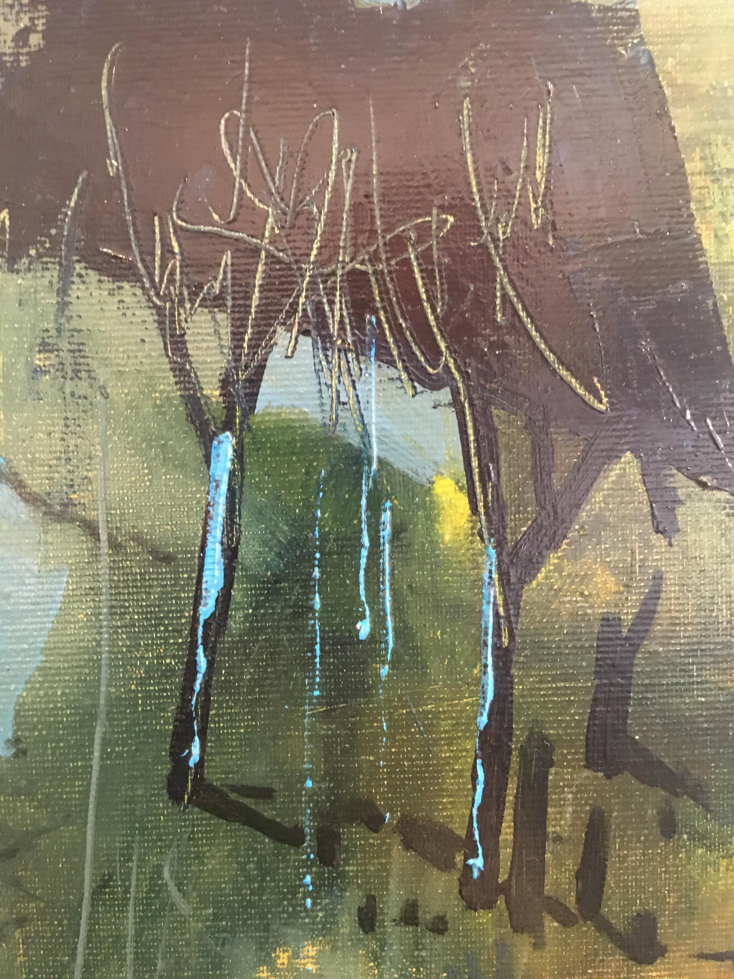 Je me souviens (Je me souviens) - peinture à l'huile contemporaine d'Italie - paysage de Toscane - Marron Landscape Painting par Alex Bertaina