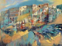 Light Illuminating Monopoli - contemporary Italy townscape oil painting