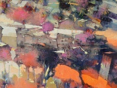 Pink Flowers, Peach Flowers - contemporary Italian landscape oil painting