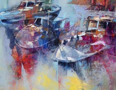 Riomaggiore entre les rochers et la mer - paysage italien contemporain coloré