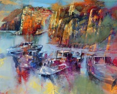 Riomaggiore between Rocks and Sea - contemporary Italian colorful landscape