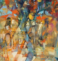 Sicilian House - contemporary lemon tree oil painting Italian landscape