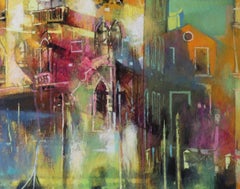 Sunlight on Stern Palace, Venice - contemporary Italian townscape oil painting