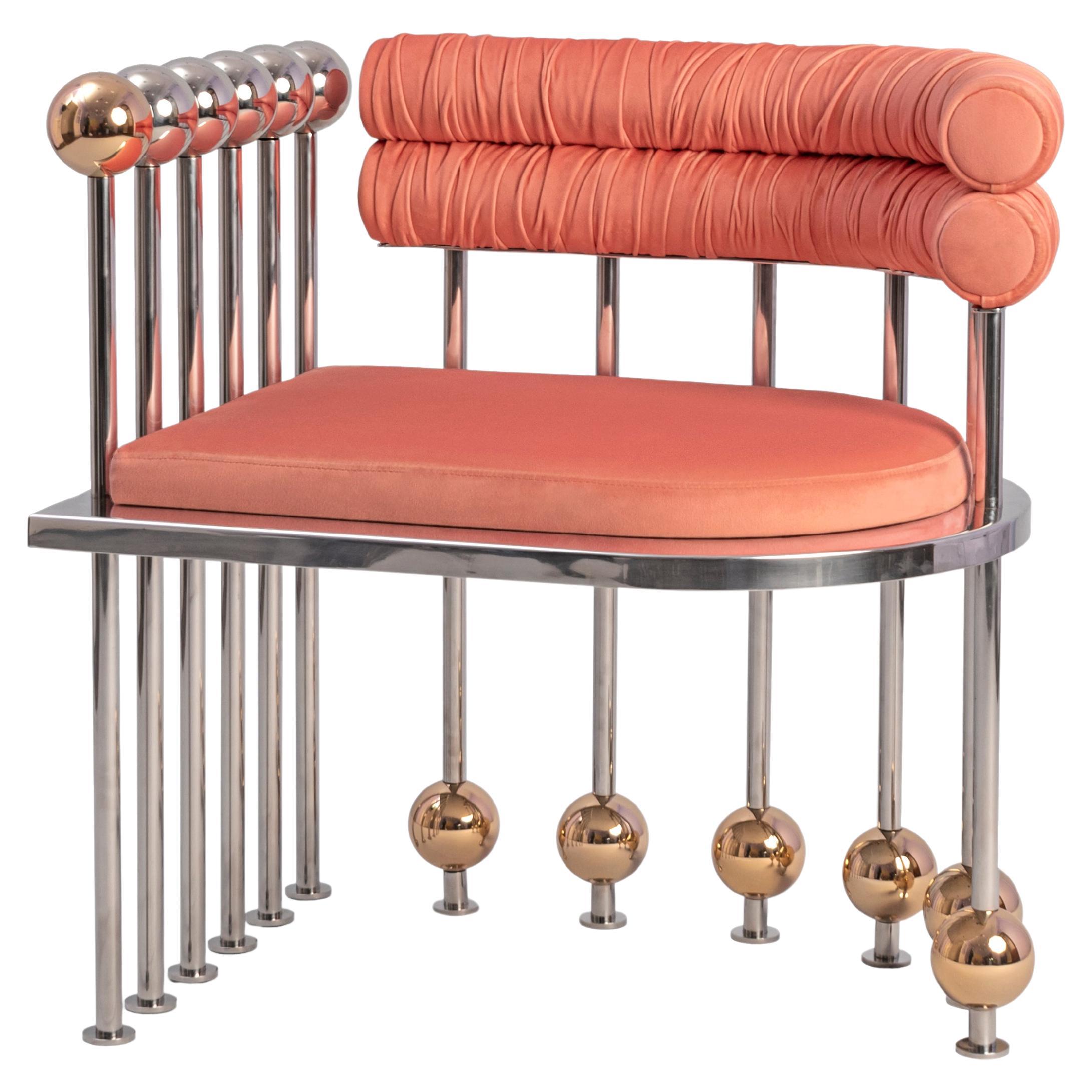 Alex Chair - Coral Pink Velvet with Silver and Gold Accents by Masquespacio