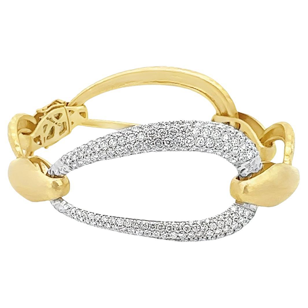 Alex & Co 18K Yellow Gold Open Oval Link Diamond Flexible Bangle Bracelet