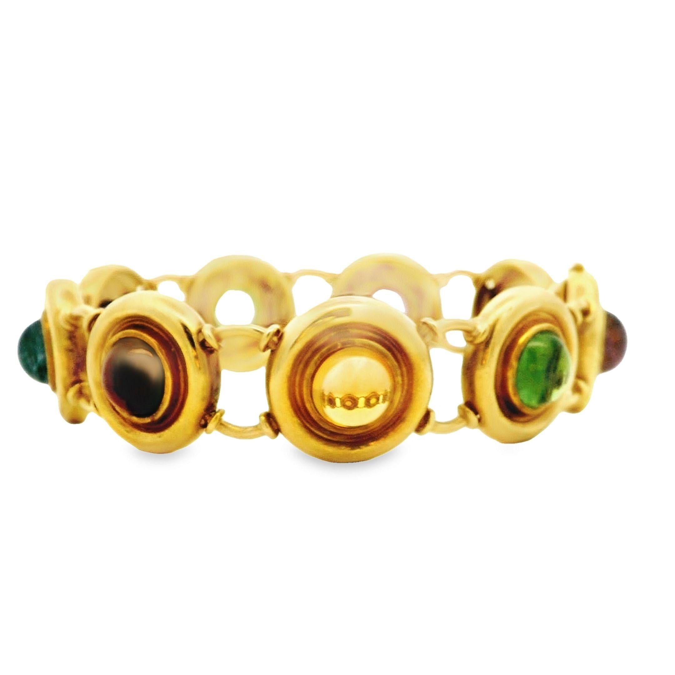 Modern Alex & Co Cabochon Multi Semi Precious 18 Karat Gold Link Bracelet For Sale