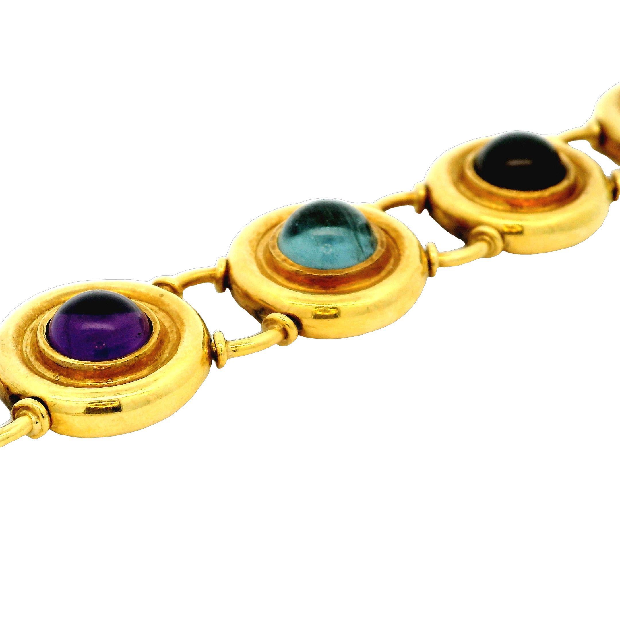 Women's Alex & Co Cabochon Multi Semi Precious 18 Karat Gold Link Bracelet For Sale