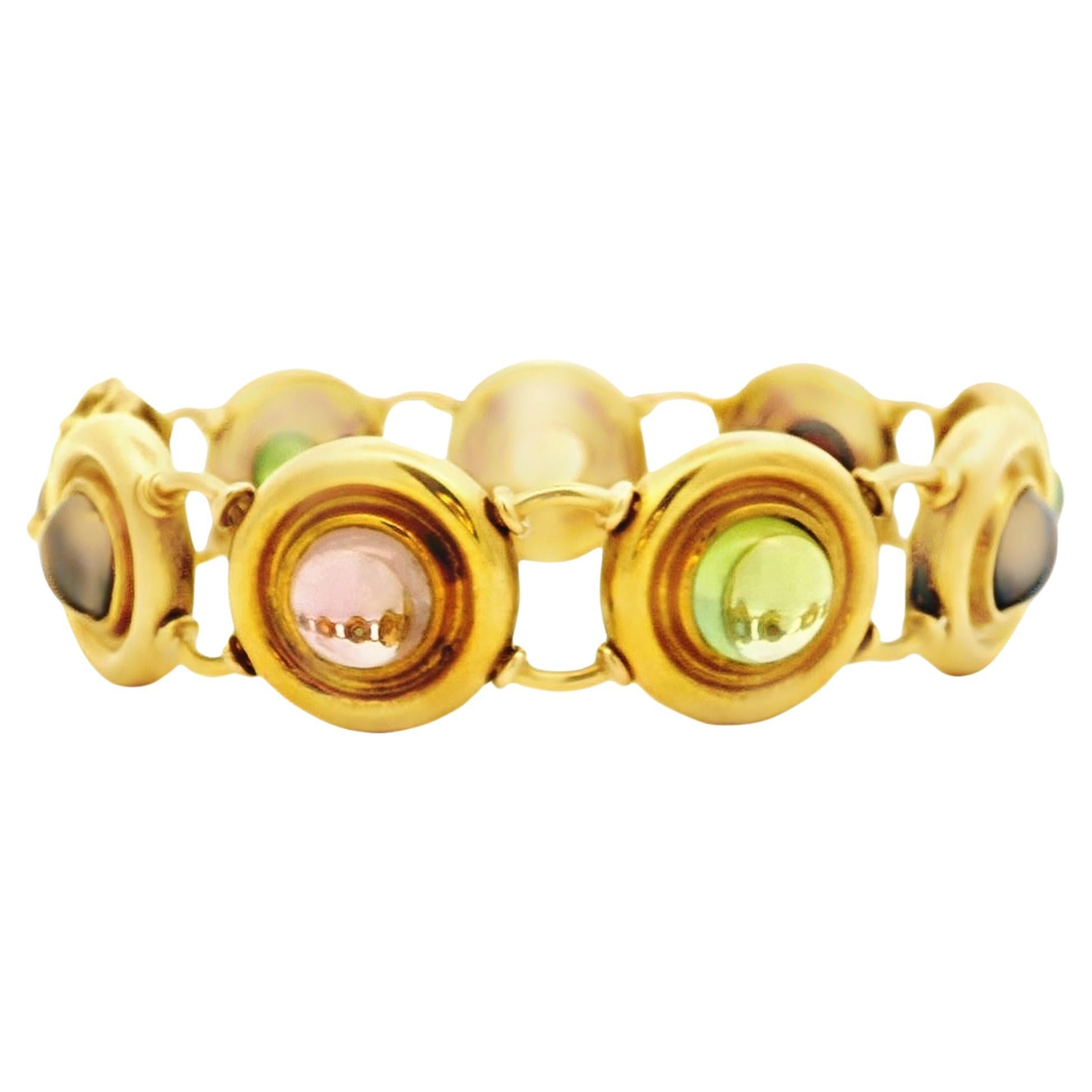 Alex & Co Cabochon Multi Semi Precious 18 Karat Gold Link Bracelet