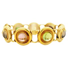Used Alex & Co Cabochon Multi Semi Precious 18 Karat Gold Link Bracelet