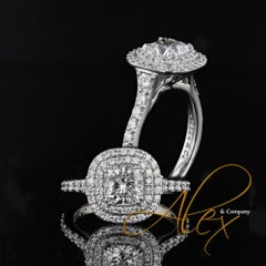 Alex & Co GIA 1.53ct F VS2 Cushion Diamond Double Halo Platinum Engagement Ring