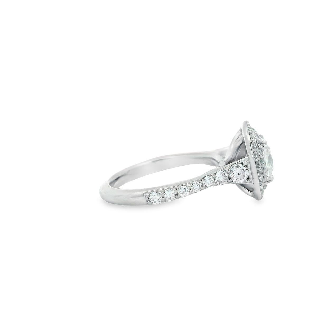 Alex & Co GIA 1.53ct F VS2 Cushion Diamond Double Halo Platinum Engagement Ring  In New Condition For Sale In Newton, MA