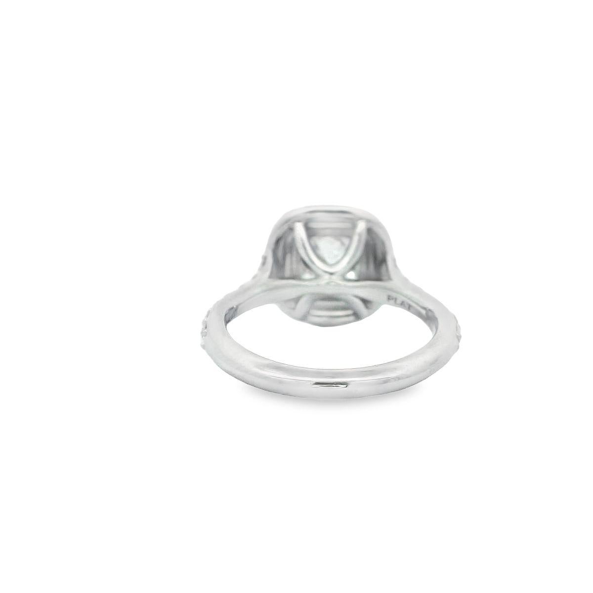 Women's Alex & Co GIA 1.53ct F VS2 Cushion Diamond Double Halo Platinum Engagement Ring  For Sale