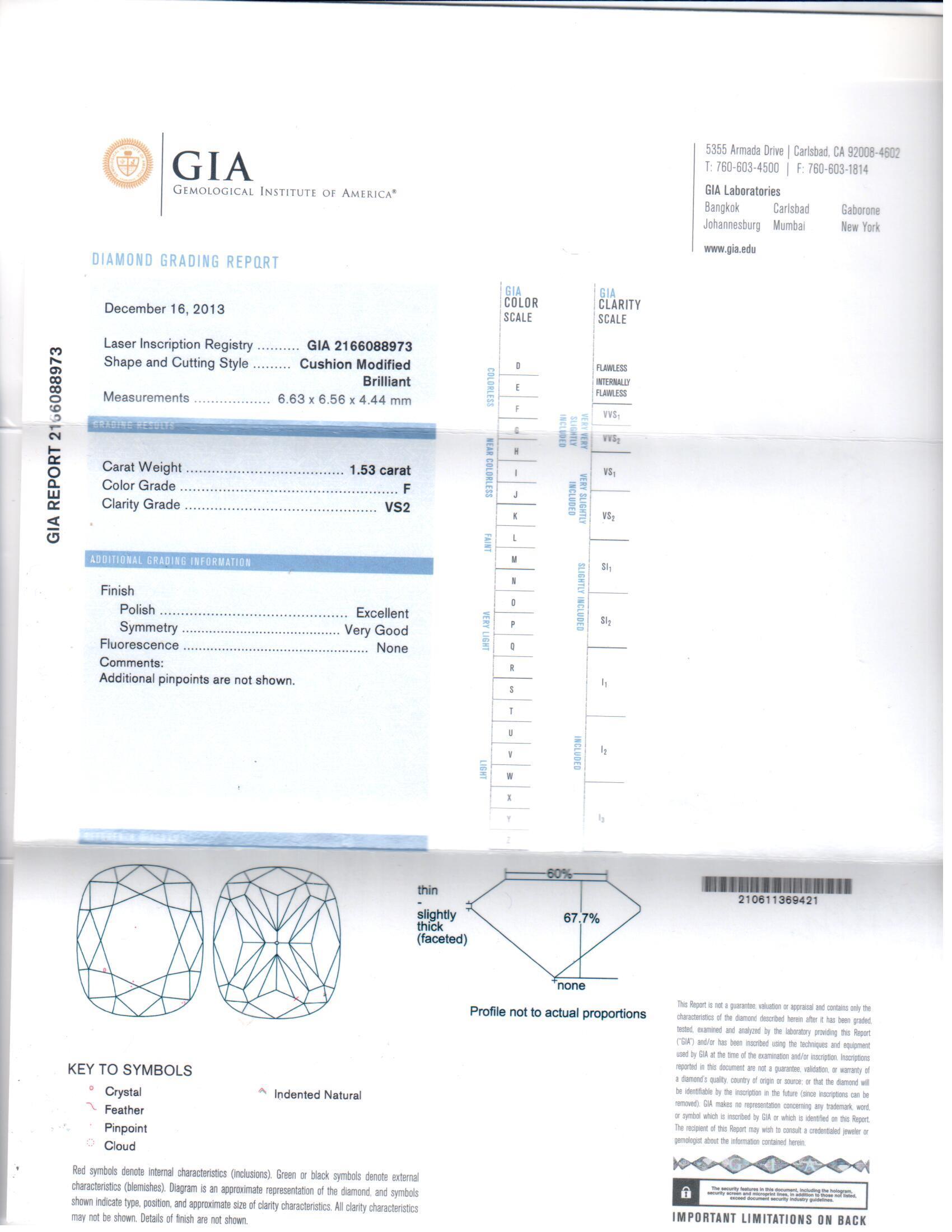 Alex & Co GIA 1.53ct F VS2 Cushion Diamond Double Halo Platinum Engagement Ring  For Sale 1