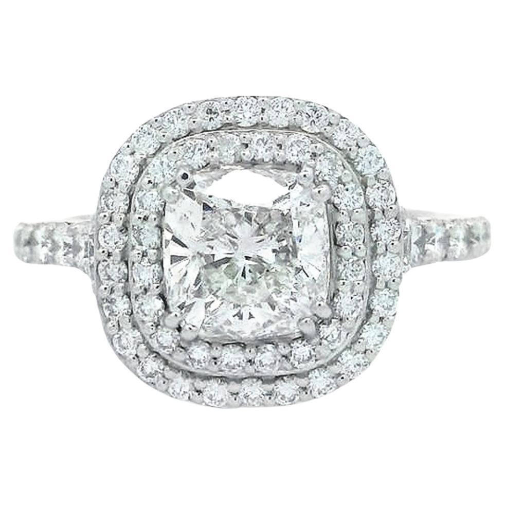 Alex & Co GIA 1.53ct F VS2 Cushion Diamond Double Halo Platinum Engagement Ring