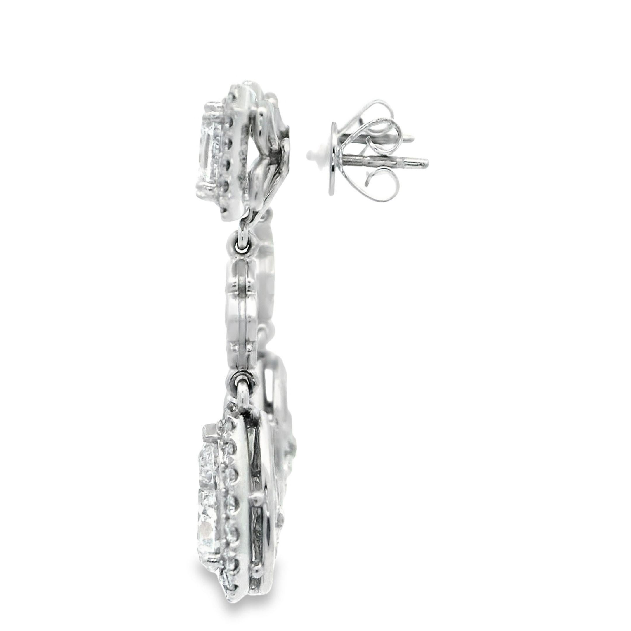 Alex & Co GIA Asscher Cut and Pear Shape 5.10ct Diamond Platinum Drop Earrings In New Condition For Sale In Newton, MA
