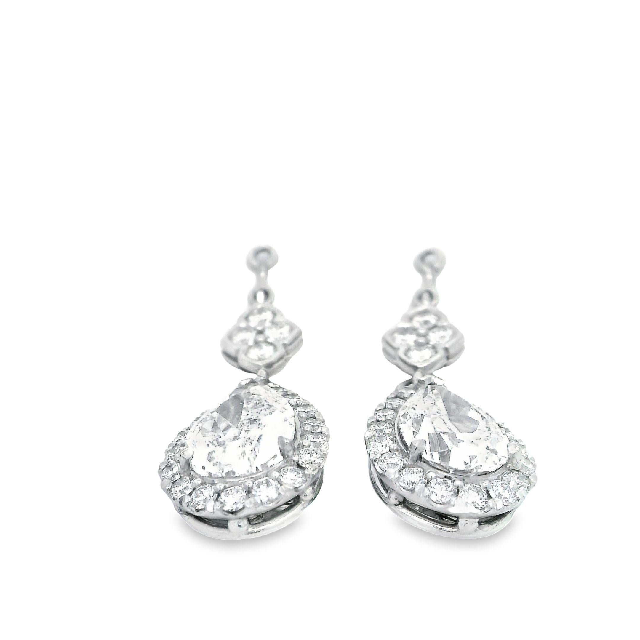 Alex & Co GIA Asscher Cut and Pear Shape 5.10ct Diamond Platinum Drop Earrings For Sale 2