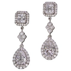 Used Alex & Co GIA Asscher Cut and Pear Shape 5.10ct Diamond Platinum Drop Earrings