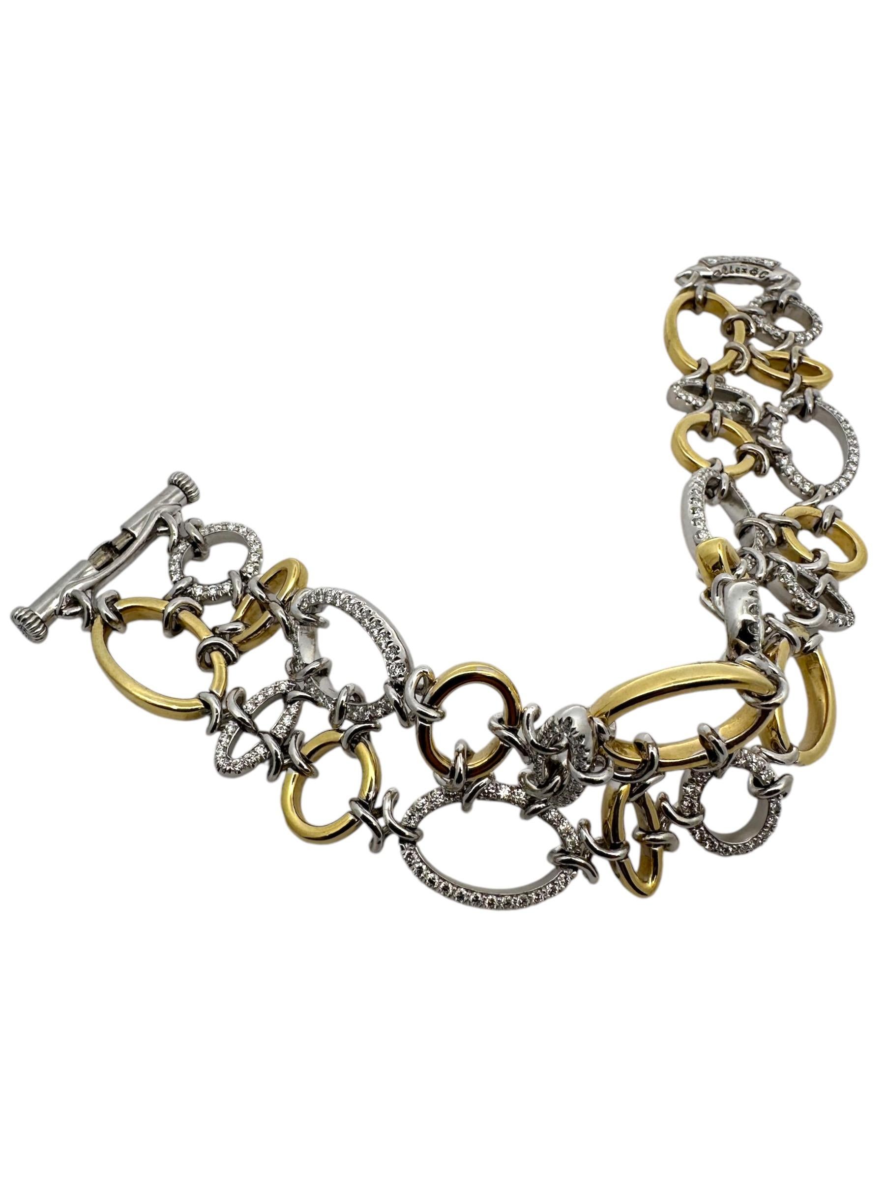 A Link Link & Co. Bracelet à maillons en or bicolore 18K pavé de diamants en vente 7