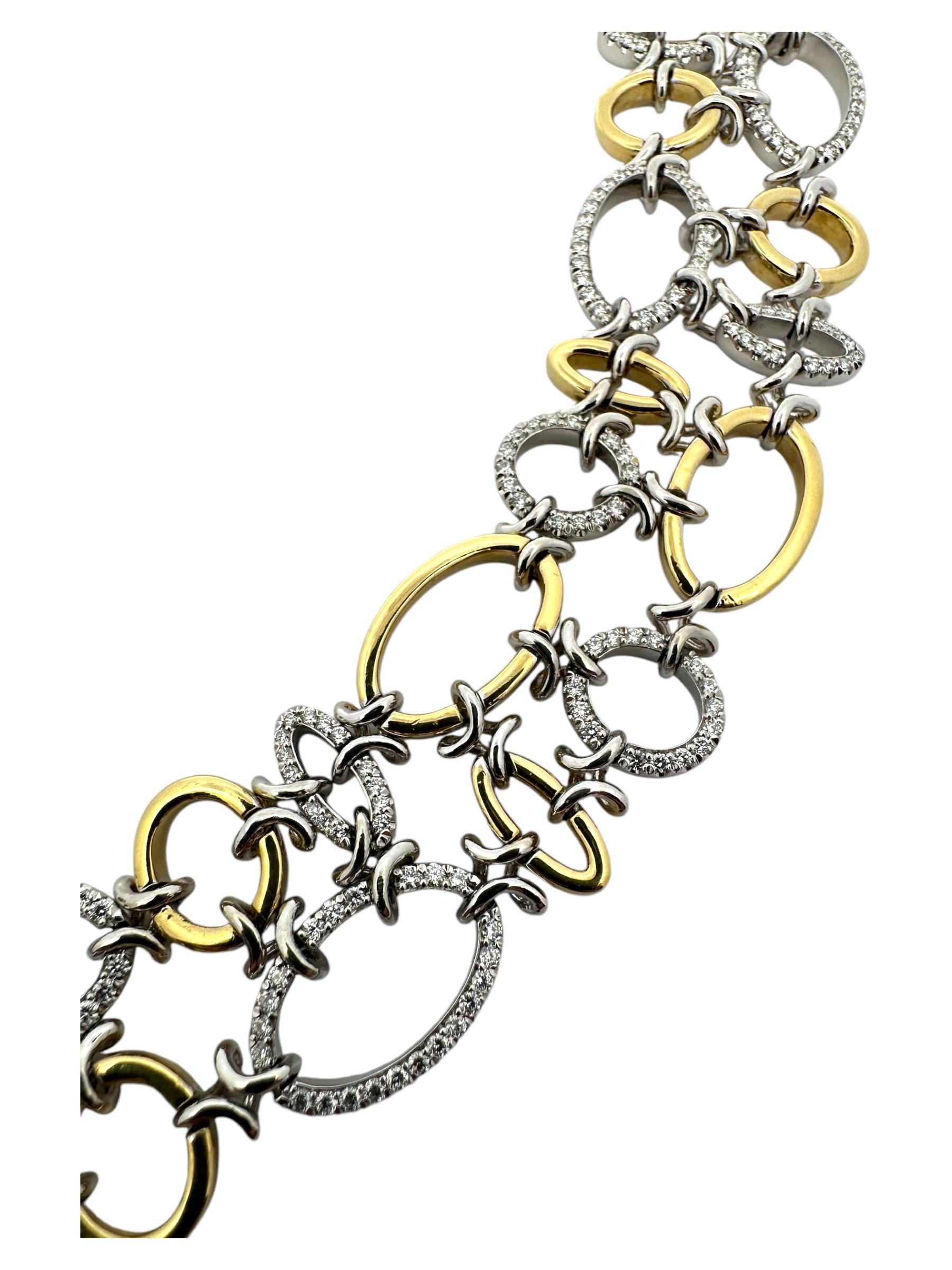 Moderne A Link Link & Co. Bracelet à maillons en or bicolore 18K pavé de diamants en vente