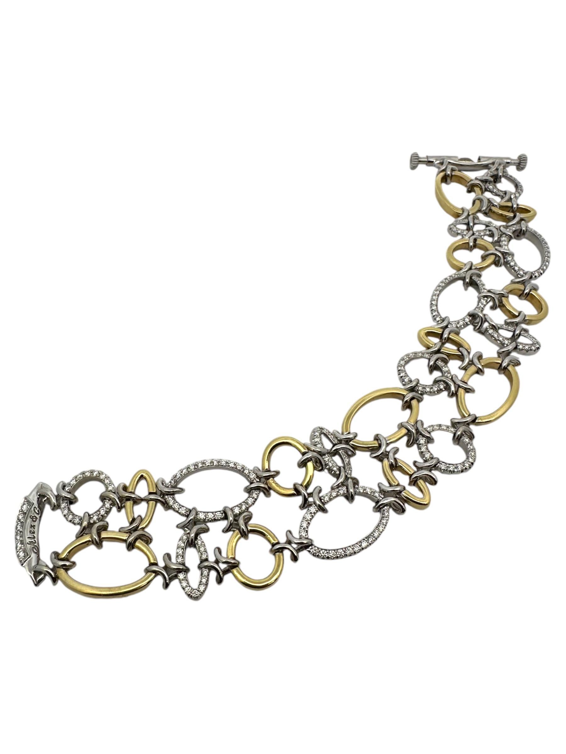 A Link Link & Co. Bracelet à maillons en or bicolore 18K pavé de diamants Neuf - En vente à Newton, MA