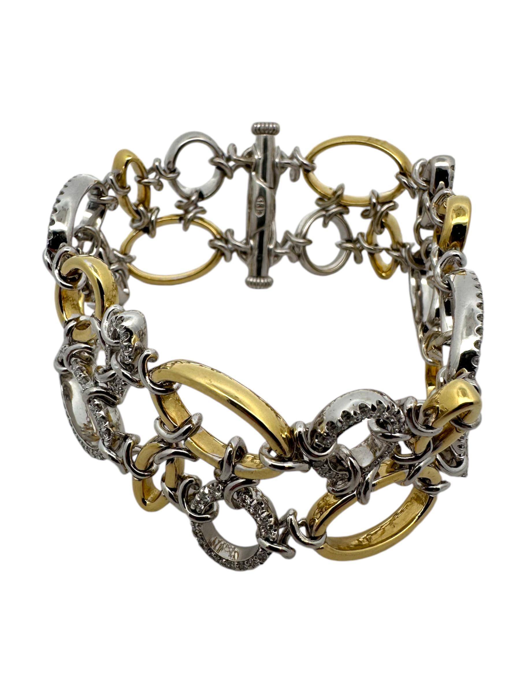 A Link Link & Co. Bracelet à maillons en or bicolore 18K pavé de diamants Pour femmes en vente