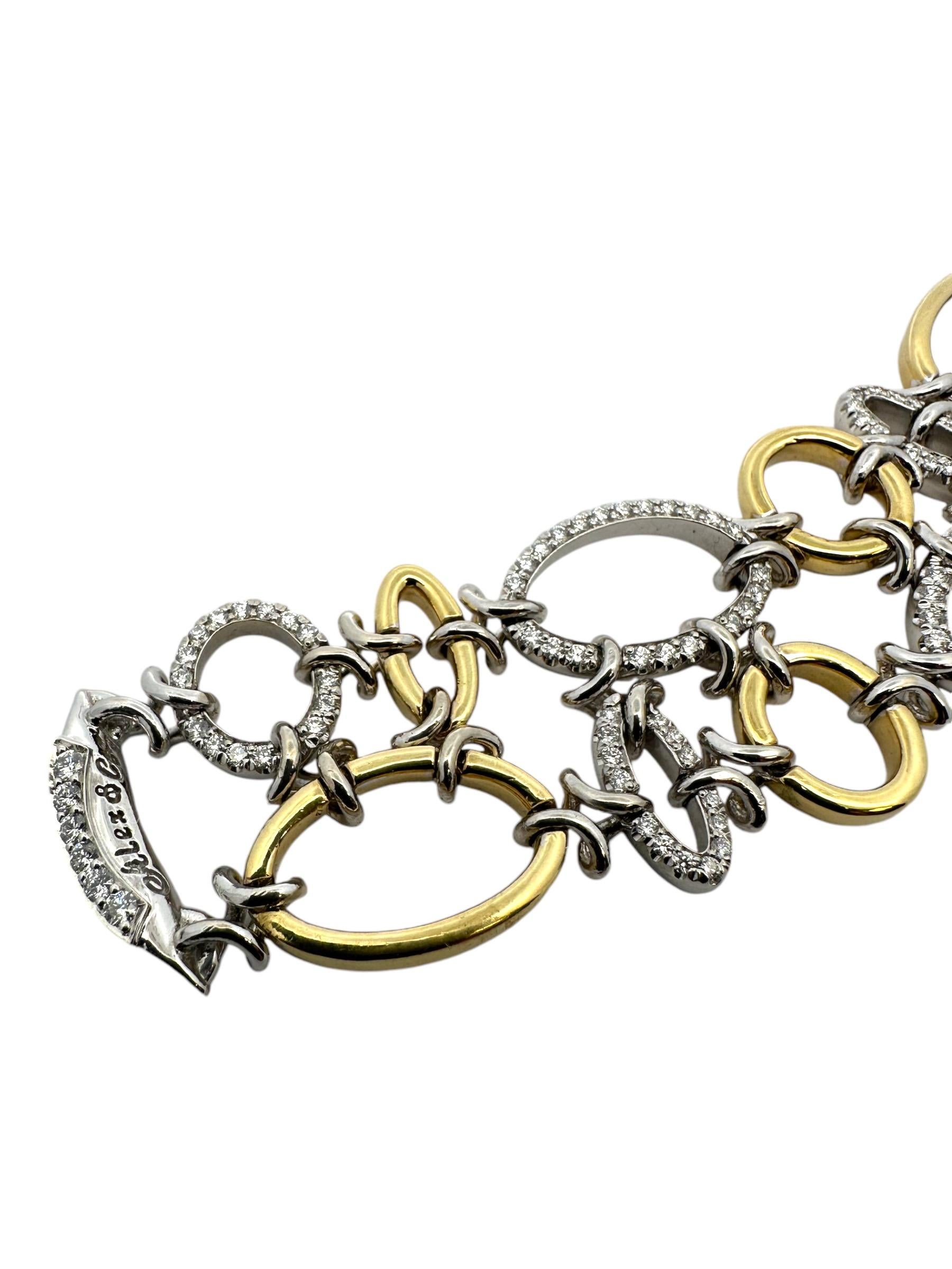 A Link Link & Co. Bracelet à maillons en or bicolore 18K pavé de diamants en vente 2