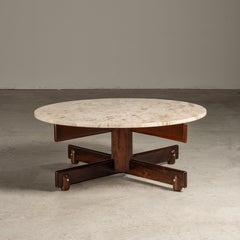 'Alex' Coffee Table in Marble and Wood, Sergio Rodrigues, Brazilian Mid-Century