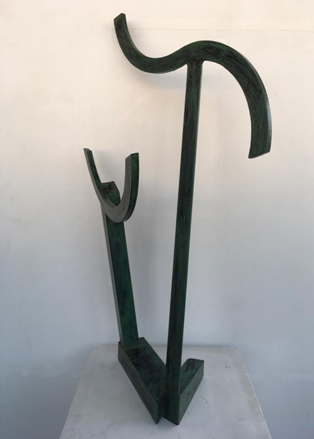 Sequences with circle Abstract Sculpture Green Patinated Iron For Sale 9