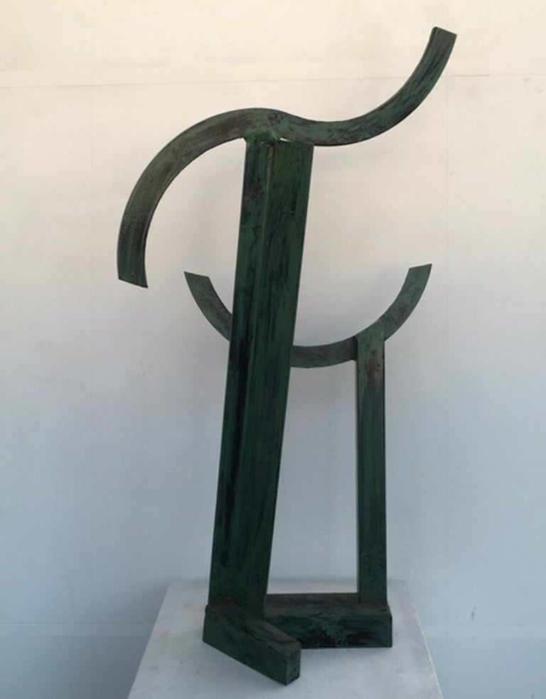 Sequences with circle Abstract Sculpture Green Patinated Iron For Sale 2