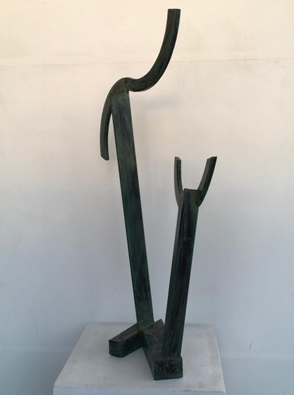 Sequences with circle Abstract Sculpture Green Patinated Iron For Sale 3