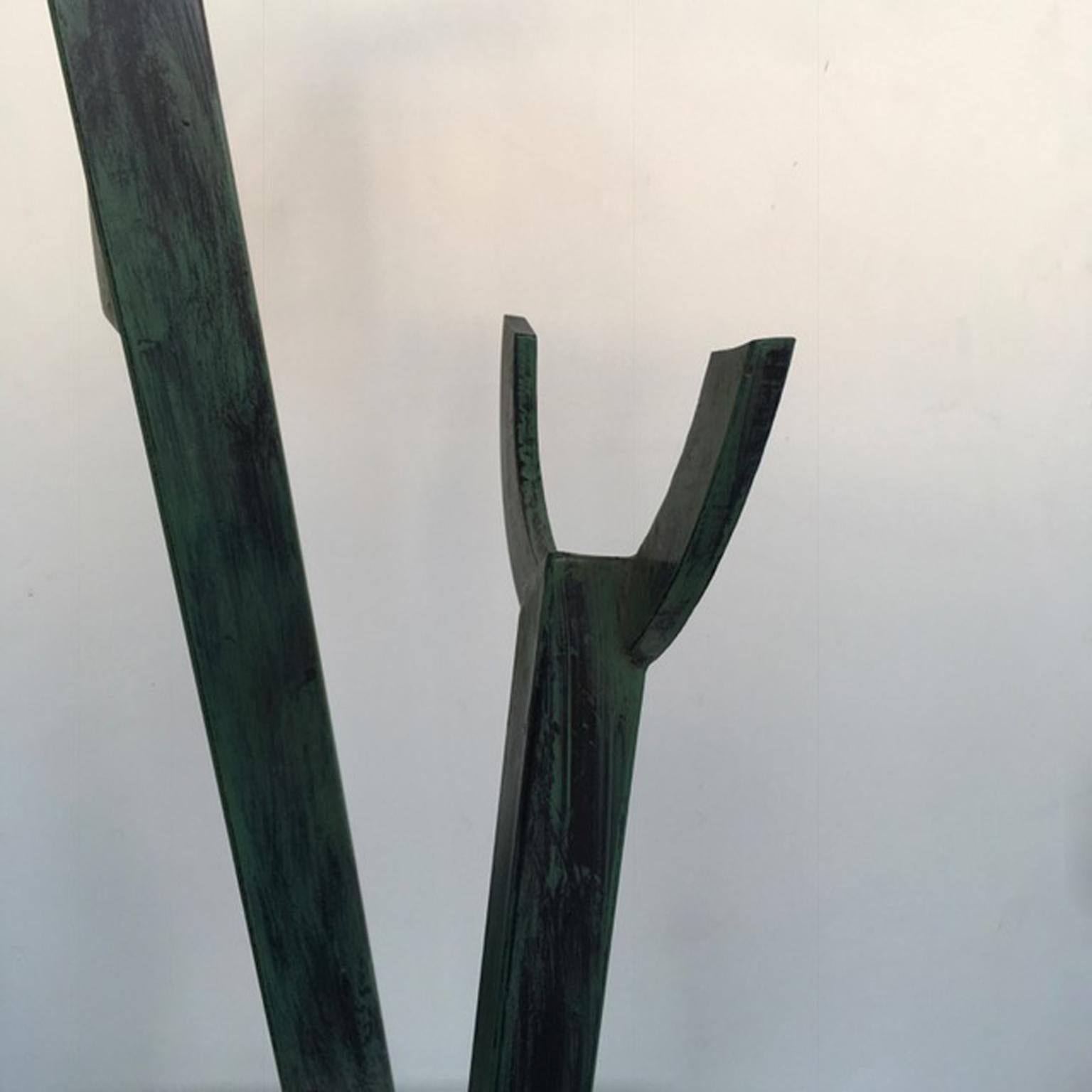 Sequences with circle Abstract Sculpture Green Patinated Iron For Sale 4