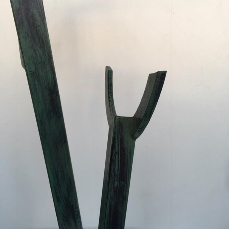 Sequences with circle Abstract Sculpture Green Patinated Iron For Sale 5