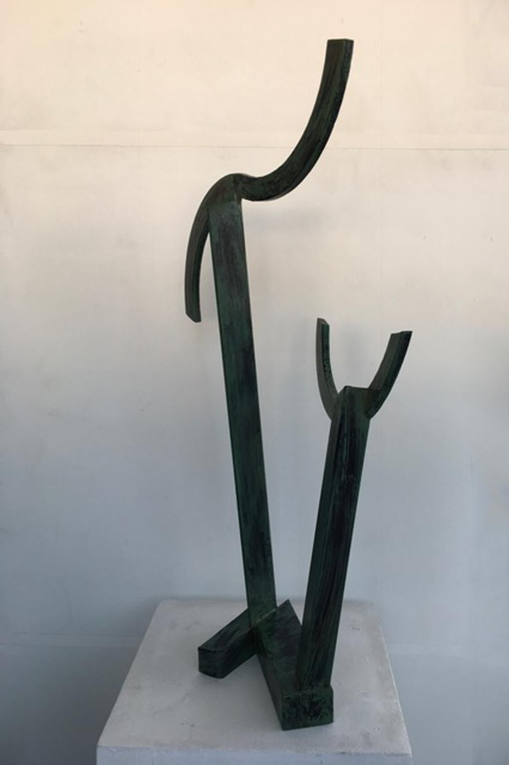Sequences with circle Abstract Sculpture Green Patinated Iron For Sale 5