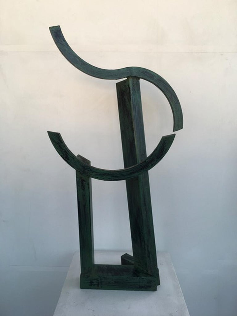 Sequences with circle Abstract Sculpture Green Patinated Iron For Sale 7