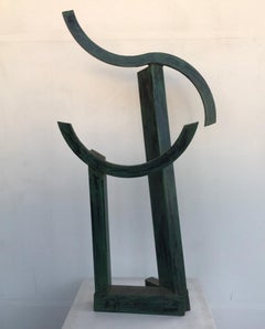 Sequences with circle Abstract Sculpture Green Patinated Iron