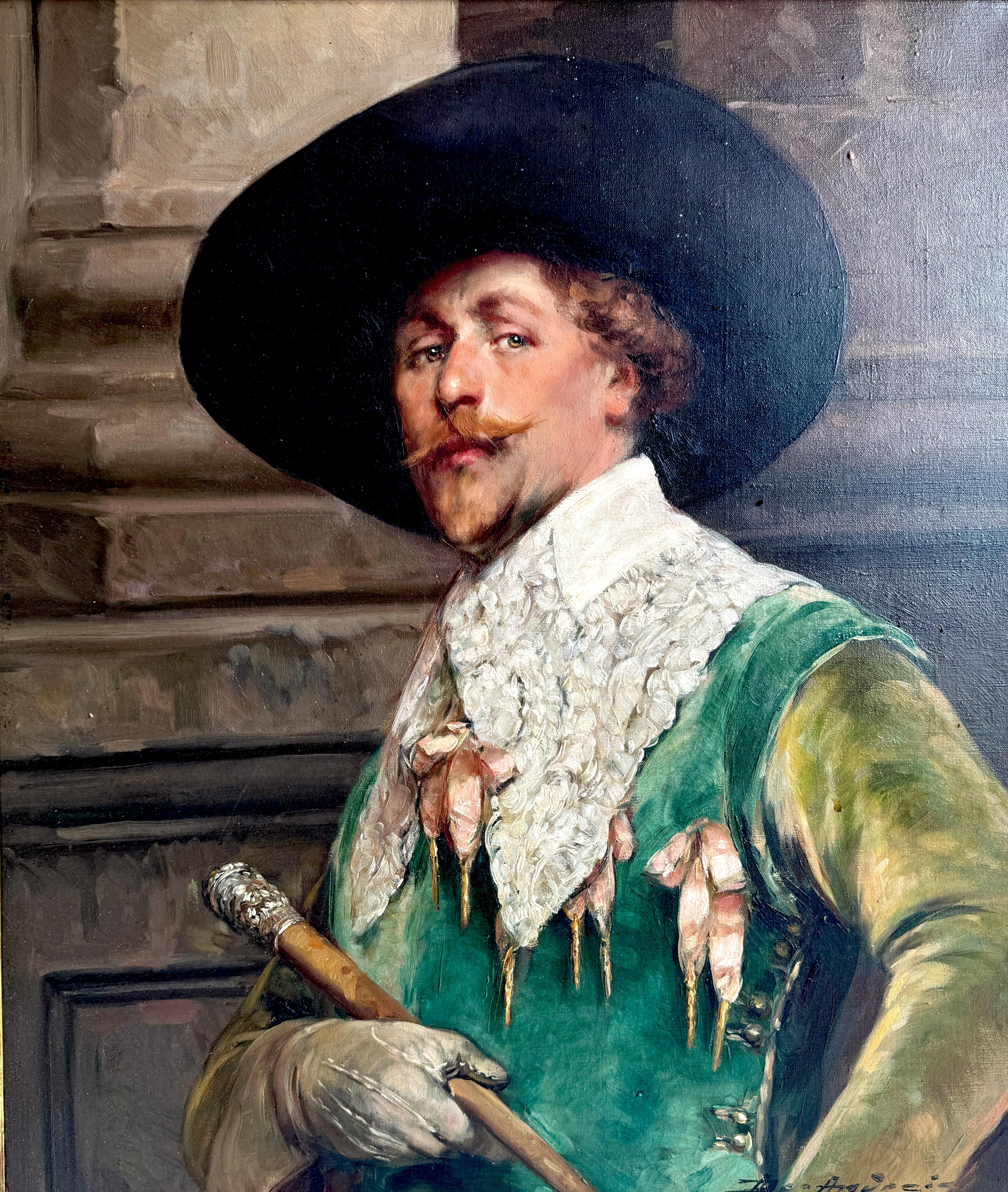 Alex de Andreis (britisch, 1880-1929) Porträt eines Musketieres, Gemälde, signiert (Belle Époque) im Angebot