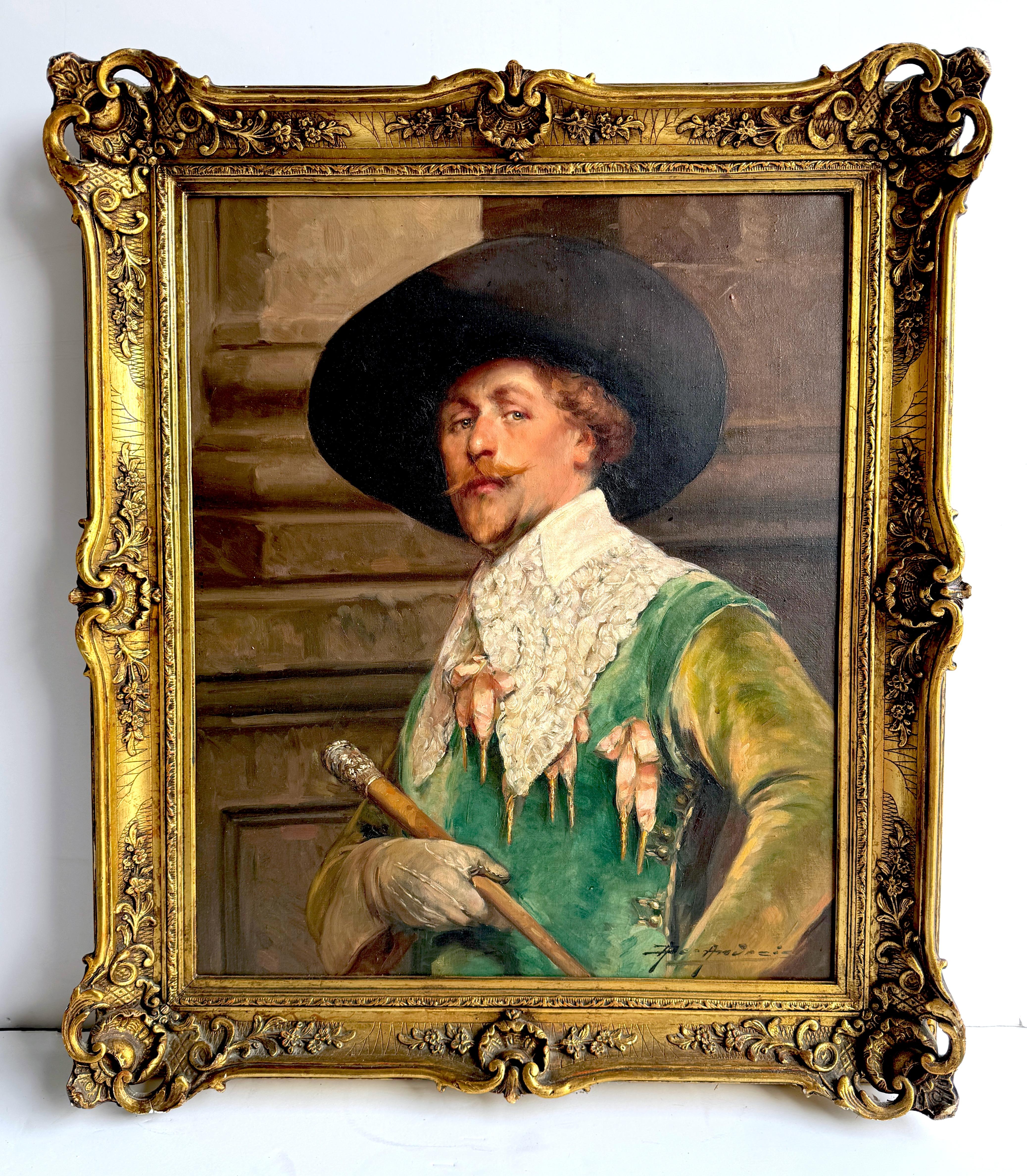 Alex de Andreis (britisch, 1880-1929) Porträt eines Musketieres, Gemälde, signiert im Zustand „Gut“ im Angebot in West Palm Beach, FL