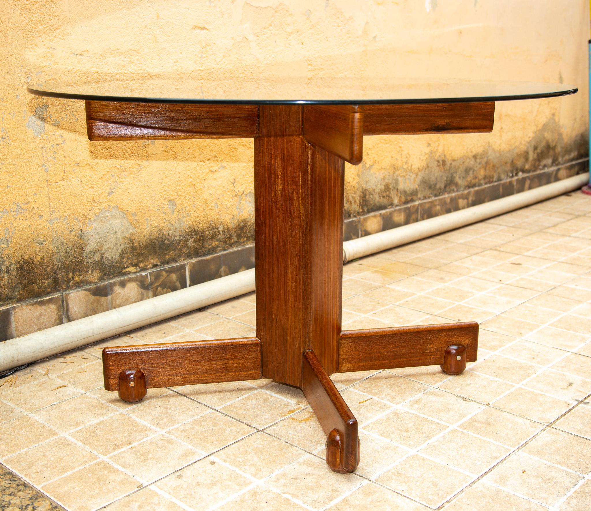 Mid-Century Modern “Alex” Dining Table in Hardwood & Glass by Sergio Rodrigues, 1960s For Sale