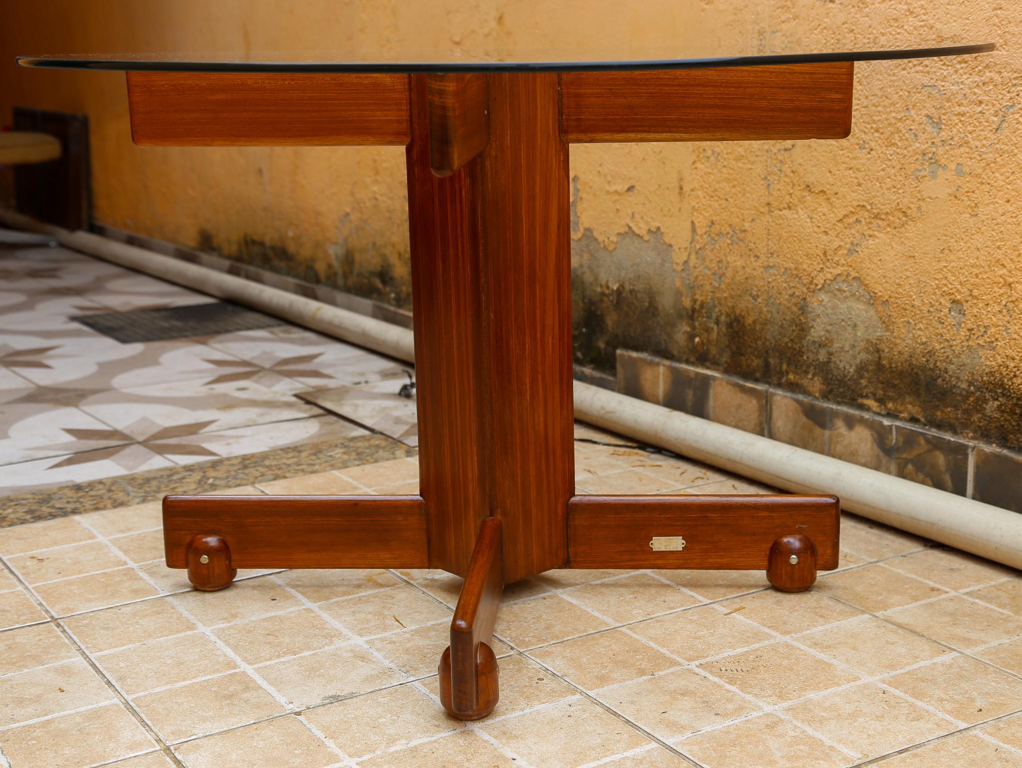 Brazilian “Alex” Dining Table in Hardwood & Glass by Sergio Rodrigues, 1960s For Sale