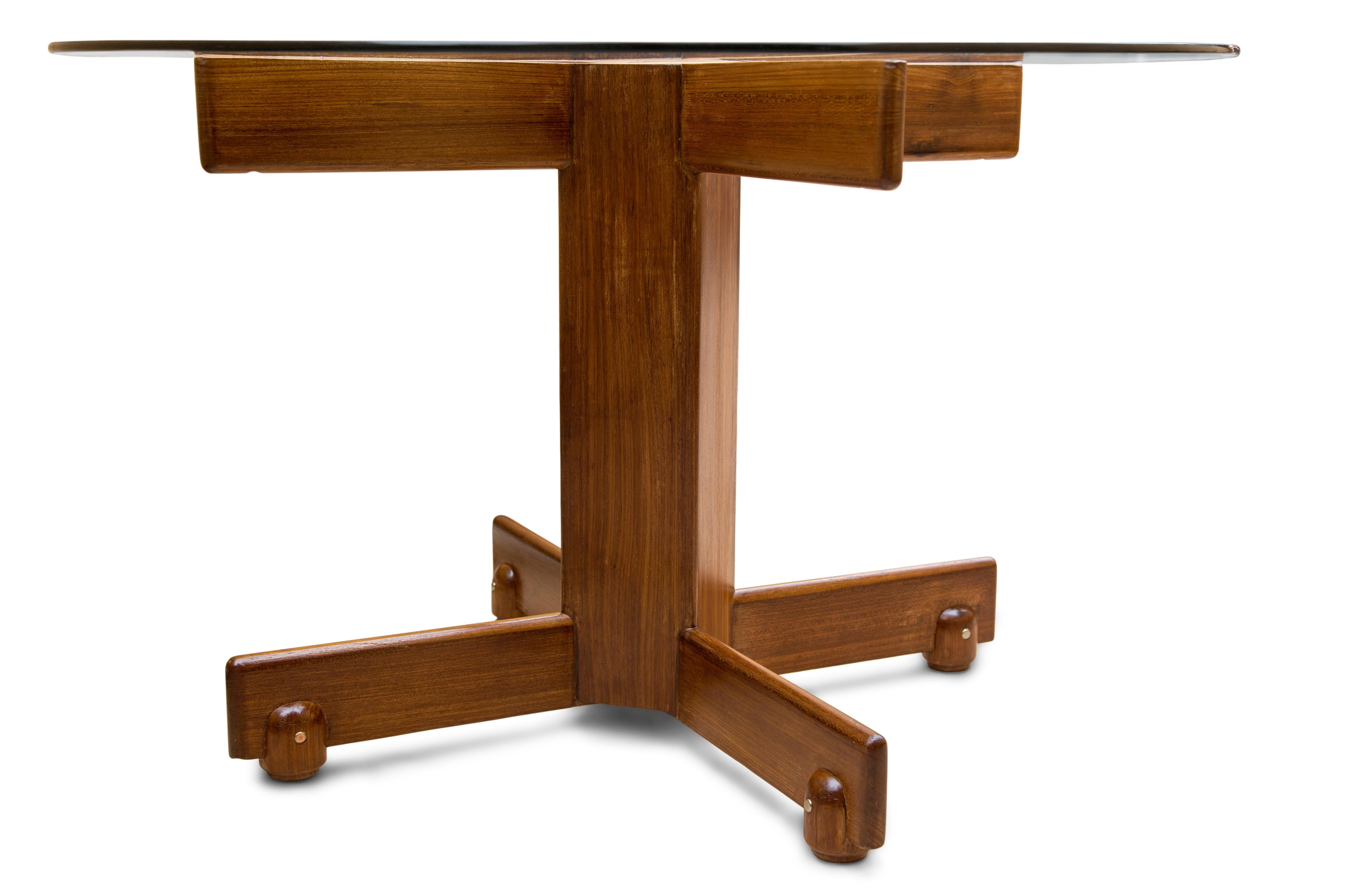 Metalwork “Alex” Dining Table in Hardwood & Glass by Sergio Rodrigues, 1960s For Sale