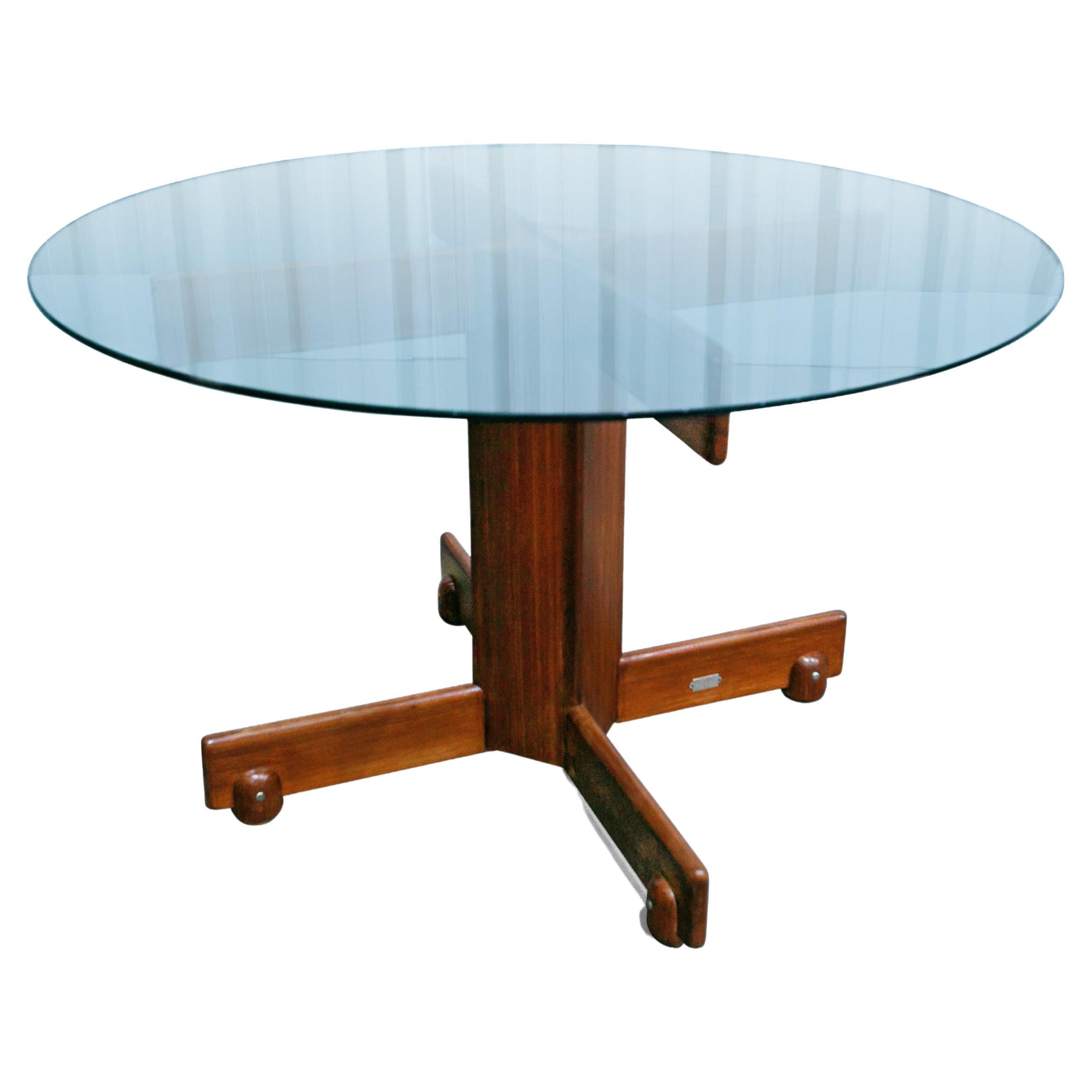 “Alex” Dining Table in Hardwood & Glass by Sergio Rodrigues, 1960s