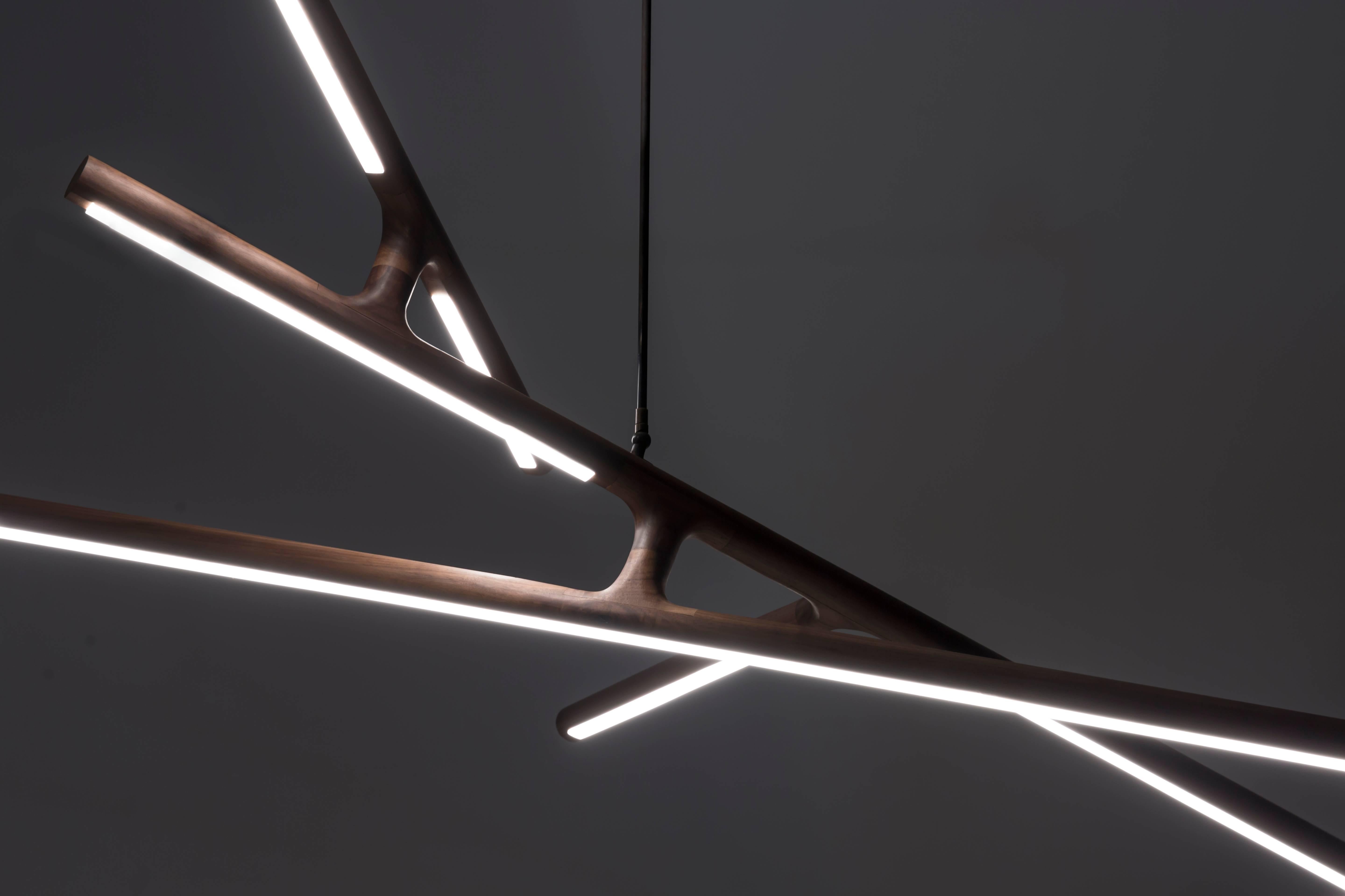 The Antler light fuses innovative joinery with modern LED lighting technology, creating a contemporary solid timber variable pendant which can illuminate in numerous directions and be modified to suit an infinite number of situations. 
 

Materials: