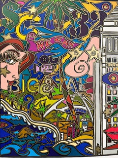 ¡LOS ÁNGELES! HOLLYWOOD Litografía firmada, Iconos de Los Ángeles, Paisaje humorístico Pop Art