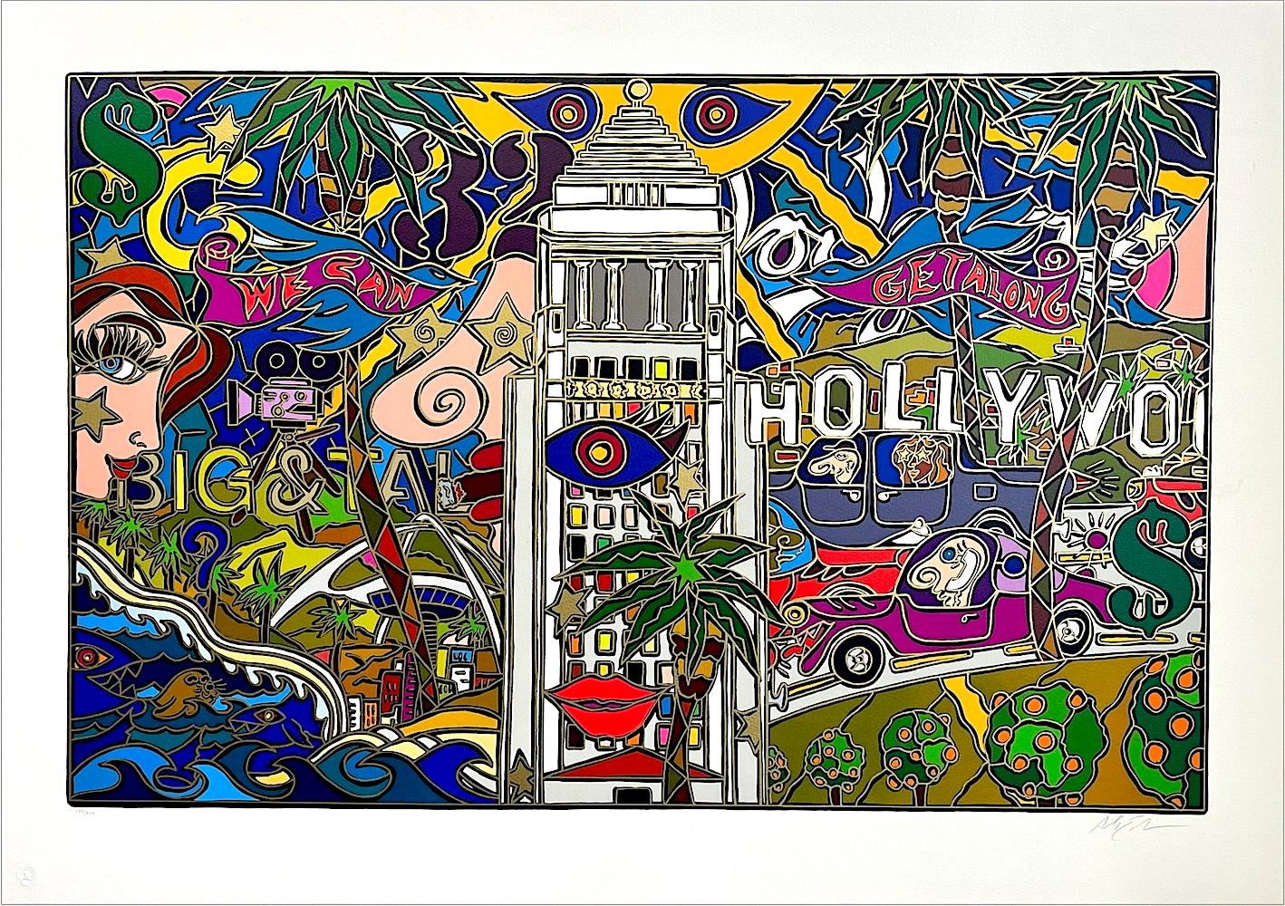 L.A.! HOLLYWOOD Signed Lithograph, Los Angeles Icons, Humorous Pop Art Landscape