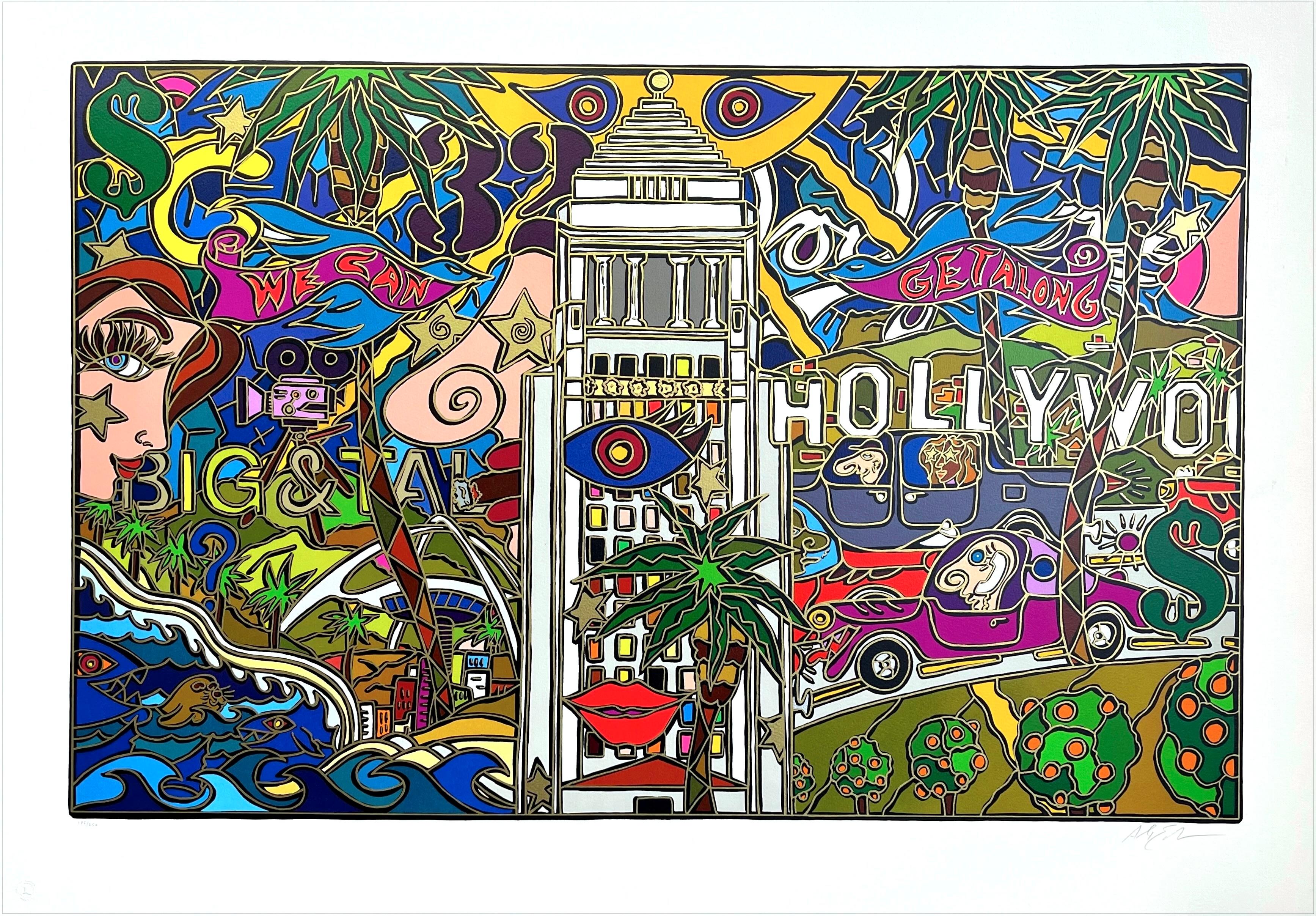 Abstract Print Alex Echo - I.L.A. ! Lithographie signéeHOLLYWOOD, Icons de Los Angeles, paysage pop art humoristique