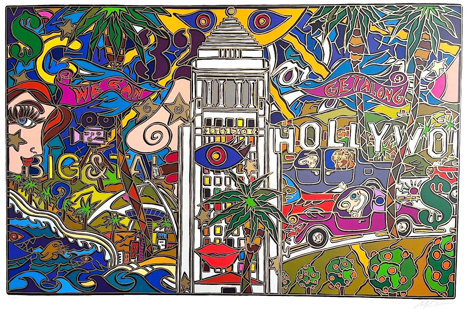 L.A. ! Lithographie signée HOLLYWOOD, icônes de Los Angeles, style pop art graffiti - Print de Alex Echo