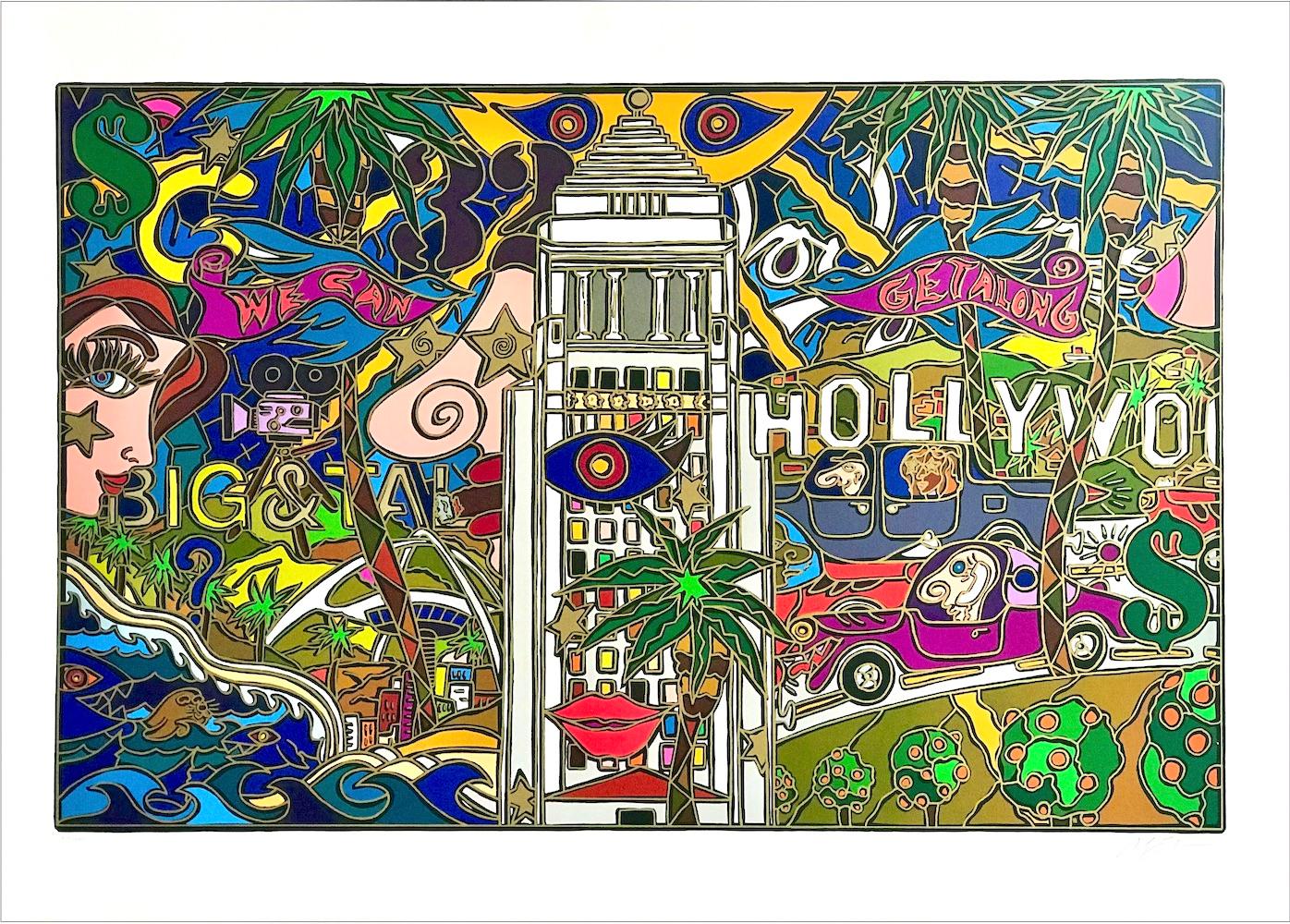 Alex Echo Landscape Print - L.A.! HOLLYWOOD Signed Lithograph, Los Angeles Icons, Pop Art Graffiti Style