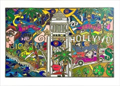 L.A. ! Lithographie signée HOLLYWOOD, icônes de Los Angeles, style pop art graffiti